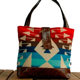 Grosse Ethno Schultertasche aus Wollstoff, Leder und Canvas