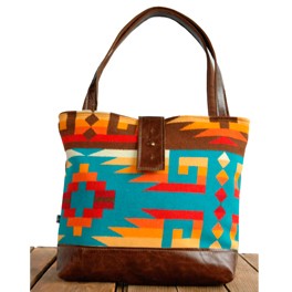 Grosse Ethno Schultertasche aus Wollstoff, Leder und Canvas