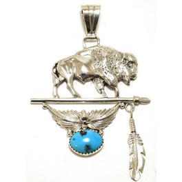 Bisonanhänger aus Silber mit Türkis