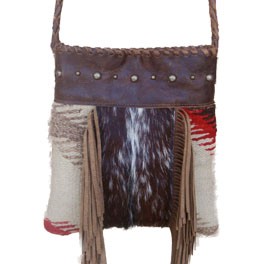 Fransen Tasche aus Navajo Webstoff, Leder und Fell