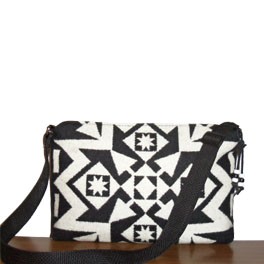 Crossbodytasche "Black and White" aus Wollstoff und Leder