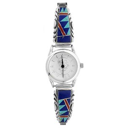 Damen Lapis/Türkis/Koralle Inlay Uhr 