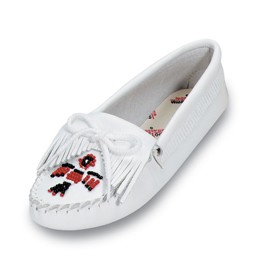 Hausschuh Glattleder Damen Mokassin "Thunderbird" weiss
