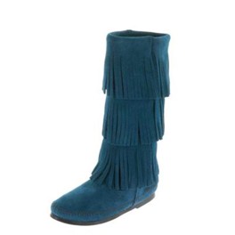 Mokassin Fransen-Stiefel 3 Lagen Trendfarbe pfauenblau Gr. 36
