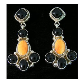 Navajo Ohrringe Onyx, Spiney Oyster
