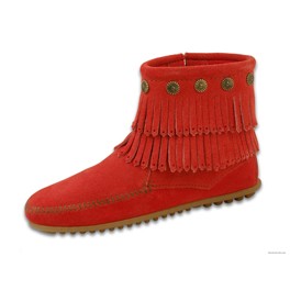 Concho-Stiefelette mit 2 Fransenreihen, Korallen-Rot, 36-37