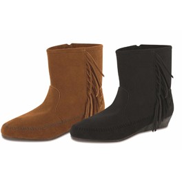 Mokassin Stiefelette mit seitlichen Fransen, kleiner Keilabsatz