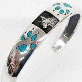 Armreif Wolf mit Türkis Chip Inlay in 2 Grössen (Breiten)