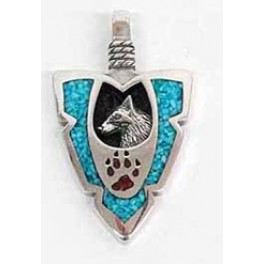 Pfeilspitzen-Anhänger Wolf mit Türkis und Koralle - 20x11 mm
