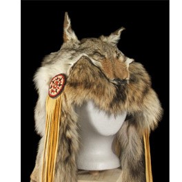Schamanen Haube aus Kojotenfell der Navajo