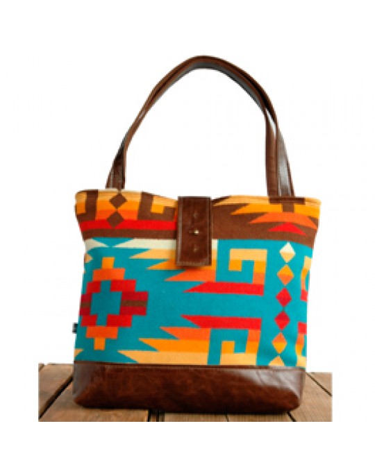 Grosse Ethno Schultertasche aus Wollstoff, Leder und Canvas