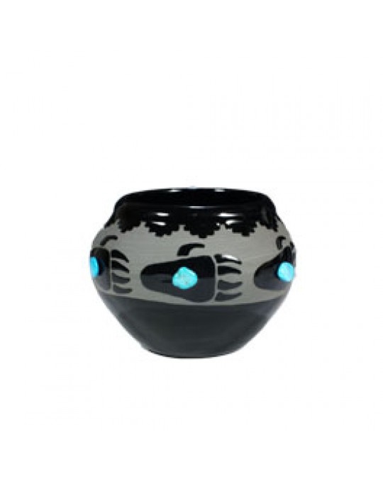 San Juan Pueblo Töpferei "Black Pottery" Türkis, Bär