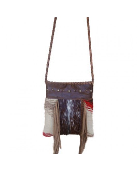 Fransen Tasche aus Navajo Webstoff, Leder und Fell