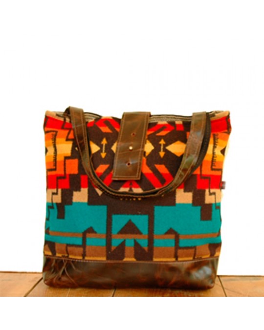 Grosse Ethno Schultertasche aus Wollstoff, Leder und Canvas
