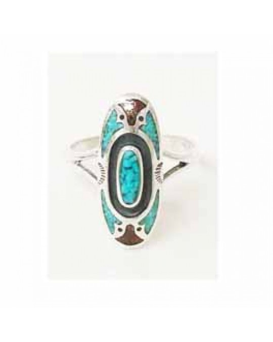 Länglicher Ring mit Türkis- und Korallen-Inlay