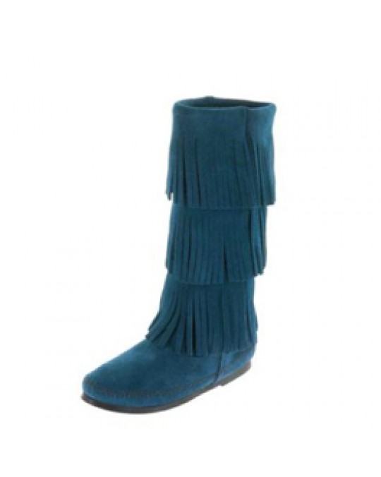 Mokassin Fransen-Stiefel 3 Lagen Trendfarbe pfauenblau Gr. 36
