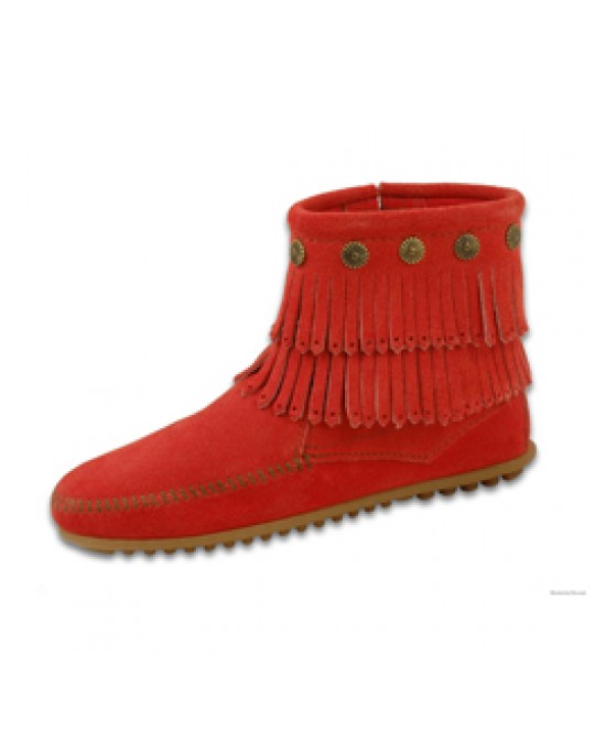 Concho-Stiefelette mit 2 Fransenreihen, Korallen-Rot, 36-37