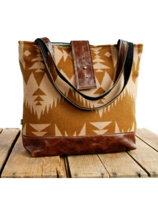 Grosse Ethno Schultertasche aus Wollstoff, Leder und Canvas