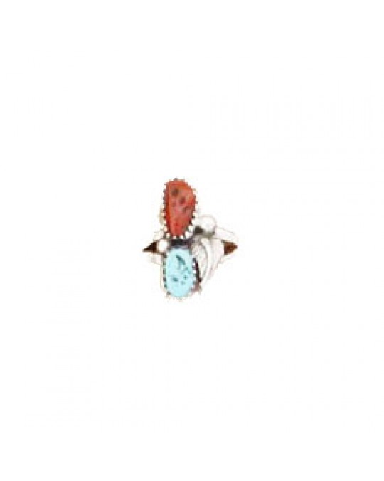 Ring der Navajo mit  Türkis und Koralle